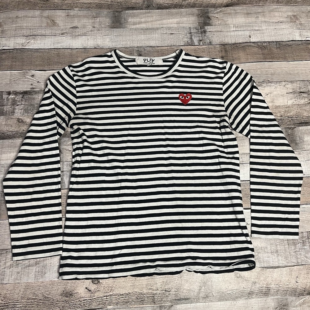 Comme Des Garcons Shirt Size Large Women's Black White Stopped Embroidered